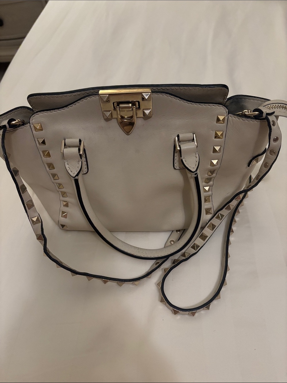 Valentino ivory Studded Leather Satchel Handbag